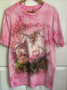 The Mountain Pink Unicorn Rainbow Graphic Tee Size Medium Magical mythical horse